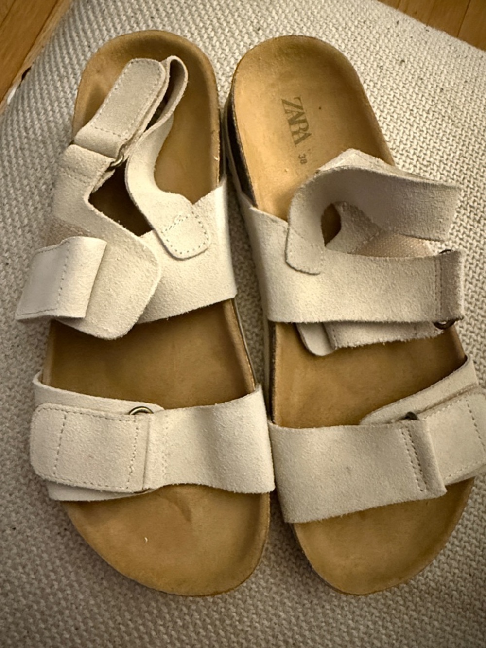 Zara Cream Suede Dual-Strap Adjustable Sandals -